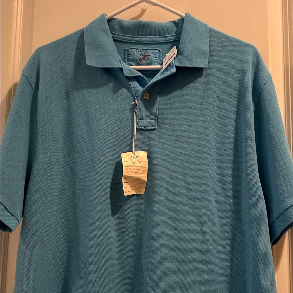 NWT J. Crew Vintage Polo Tailored Fit 1/4 button Shirt short sleeves XL sky blue